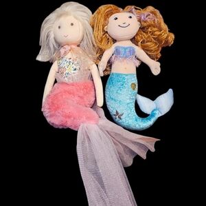 Two Soft Plush Mermaid Dolls, Approx 11" and 10"